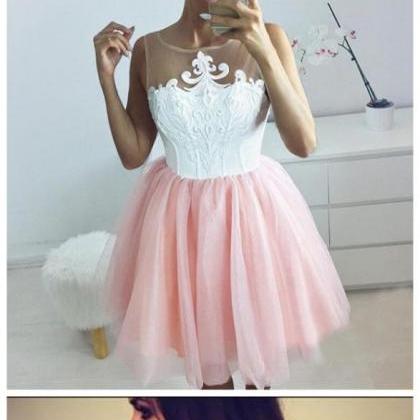 A-Line Scoop Tulle Short Homecoming Dress With 3D Florals OP289