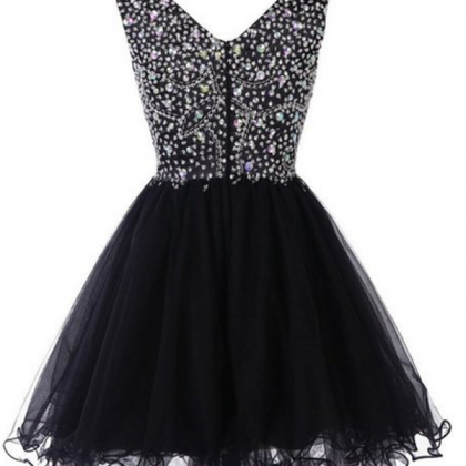 Black Prom Dresses Strapless,black A-line V-neck..