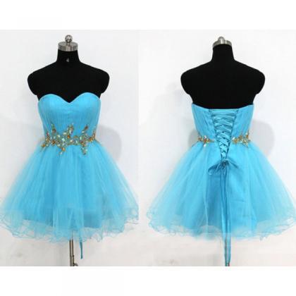 Blue Prom Dresses,blue A-line Sweetheart Short..