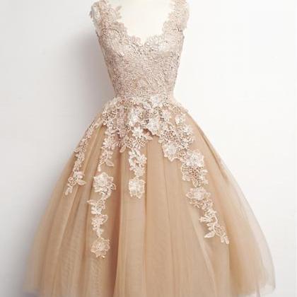 Princess Prom Dresses,champagne A-line Scoop Short..