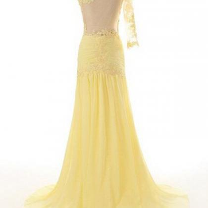 A-line Floor-Length Chiffon Pleated Dress Daffodil