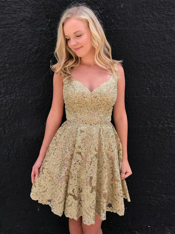 Charming Aline Straps Gold Short Prom Dress Dresses With