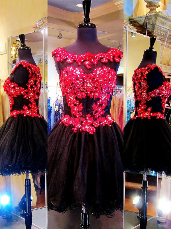 Prom Dresses Short,red & Black A-line Scoop Sleeveless Short/mini Tulle Homecoming Dresses/short Prom Dresses Sh1199