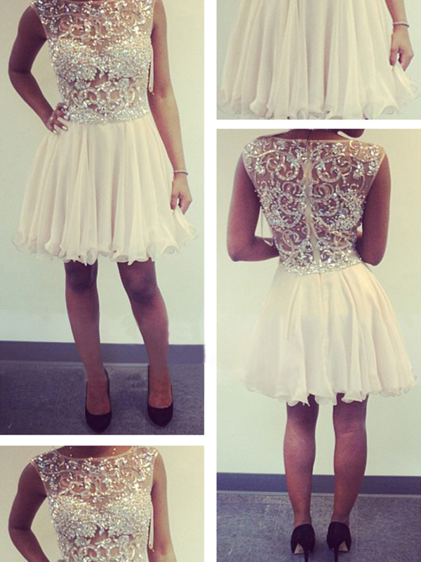 Elegant Straps Ivory A Line Birthday Outfits Mini Prom Dress Y7657 main image 1