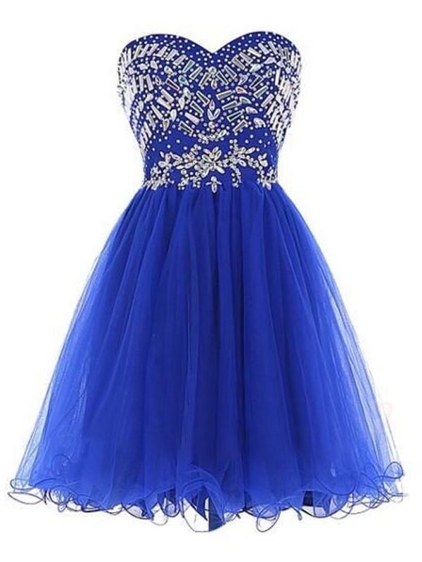 Royal Blue Prom Dresses,Royal Blue A-line Sweetheart Short Mini Tulle ...