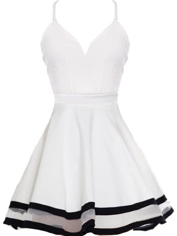 Simple Prom Dresses,white A-line Spaghetti Straps Short Mini Chiffon Homecoming Dress Short Prom Dresses Sp8028