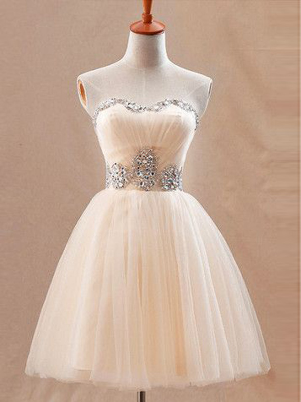 Short Prom Dresses,champagne A-line Sweetheart Short Mini Tulle Homecoming Dress Short Prom Dresses Sp8024