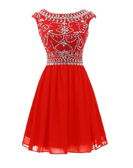 Red Prom Dresses,red A-line Scoop Short Mini Chiffon Homecoming Dress ...