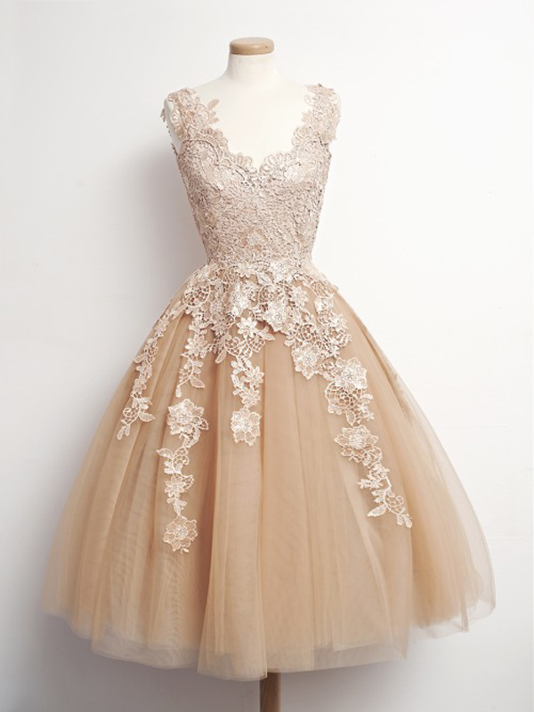 Princess Prom Dresses,champagne A-line Scoop Short Mini Tulle Homecoming Dress Short Prom Dresses Sp8095