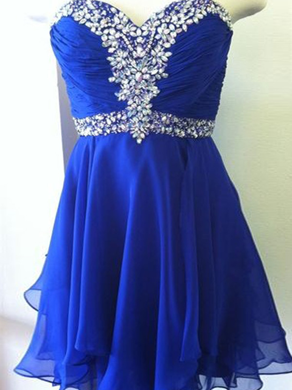 Royal Blue Prom Dresses,royal Blue A-line Sweetheart Short Mini Chiffon