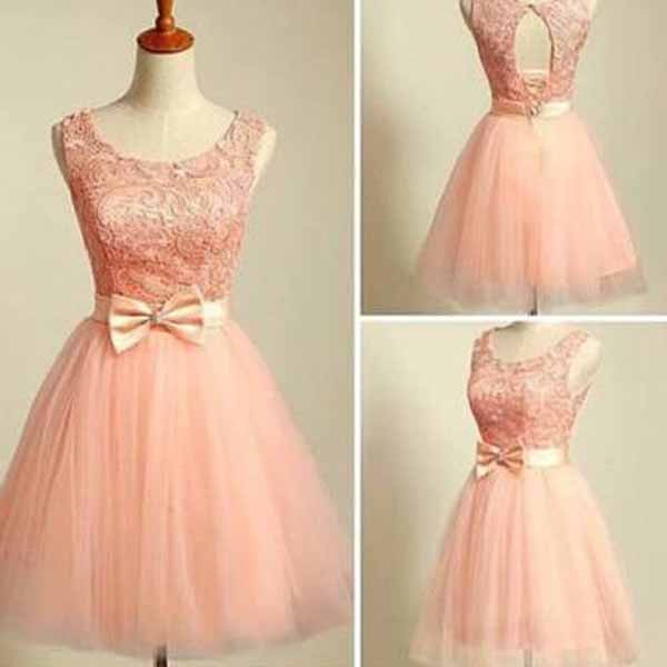 Modest Prom Dresses,pearl Pink A-line Scoop Short Mini Tulle Homecoming Dress Short Prom Dresses Sp8139