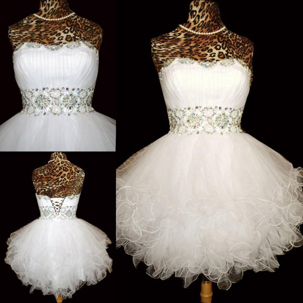 Prom Dresses Ball Gown,white A-line Sweetheart Short Mini Tulle Homecoming Dress Short Prom Dresses Sp8137