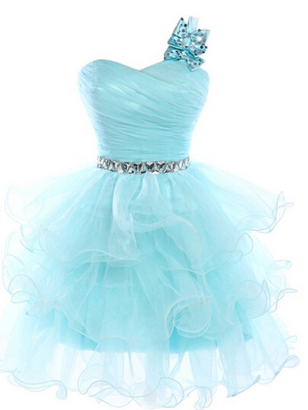 Prom Dresses Short,blue A-line One Shoulder Short Mini Organza Homecoming Dress Short Prom Dresses Sp8204