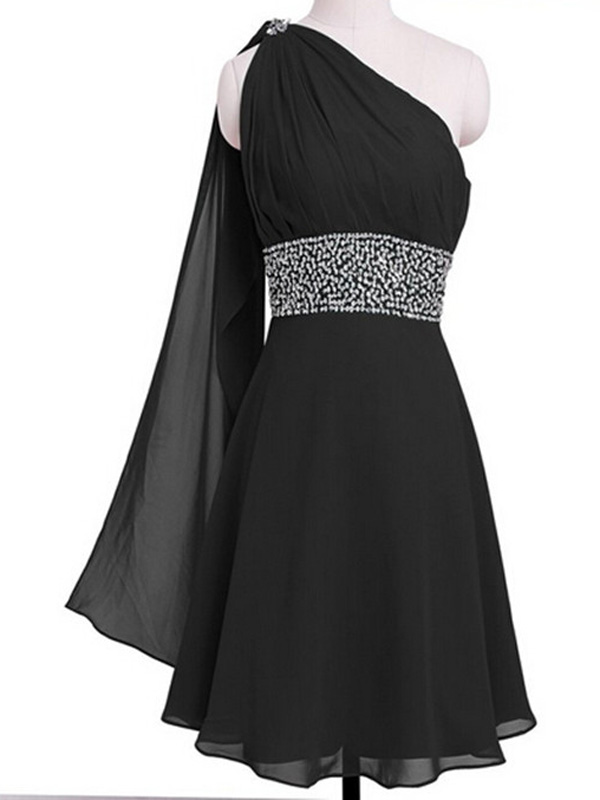 White One Shoulder Short Mini Chiffon Prom Dress