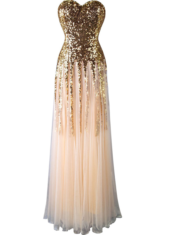 Beautiful Prom Dress, Gold A-line Sweetheart Floor-length Chiffon ...