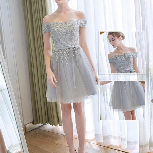 A-line Off-the-shoulder Short Mini Tulle Short Prom Dress Homecoming ...