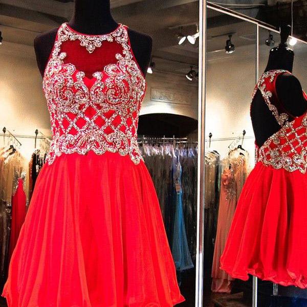 Red Prom Dresses,a-line Scoop Short Mini Chiffon Homecoming Dresses ...