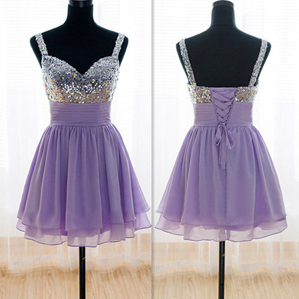 Prom Dresses With Straps,Lilac A-line Straps Short Mini Chiffon ...