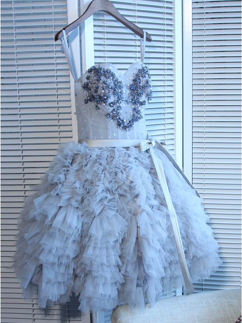 A-line Sweetheart Short Mini Tulle Short Formal Prom Dress Homecoming Dress main image 1