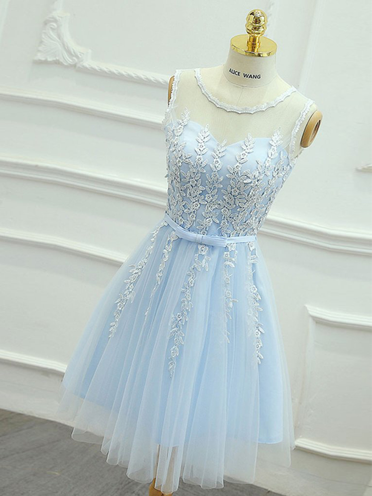 A-line Scoop Short Mini Tulle Short Prom Dress Homecoming Dresses ...