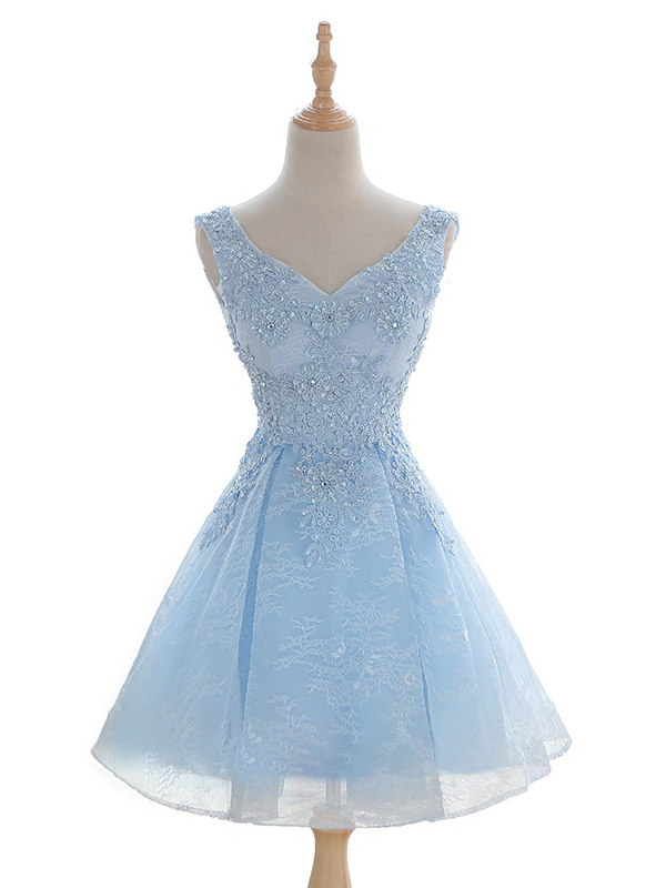 A-line V-neck Short Mini Tulle Short Prom Dress Homecoming Dresses ...