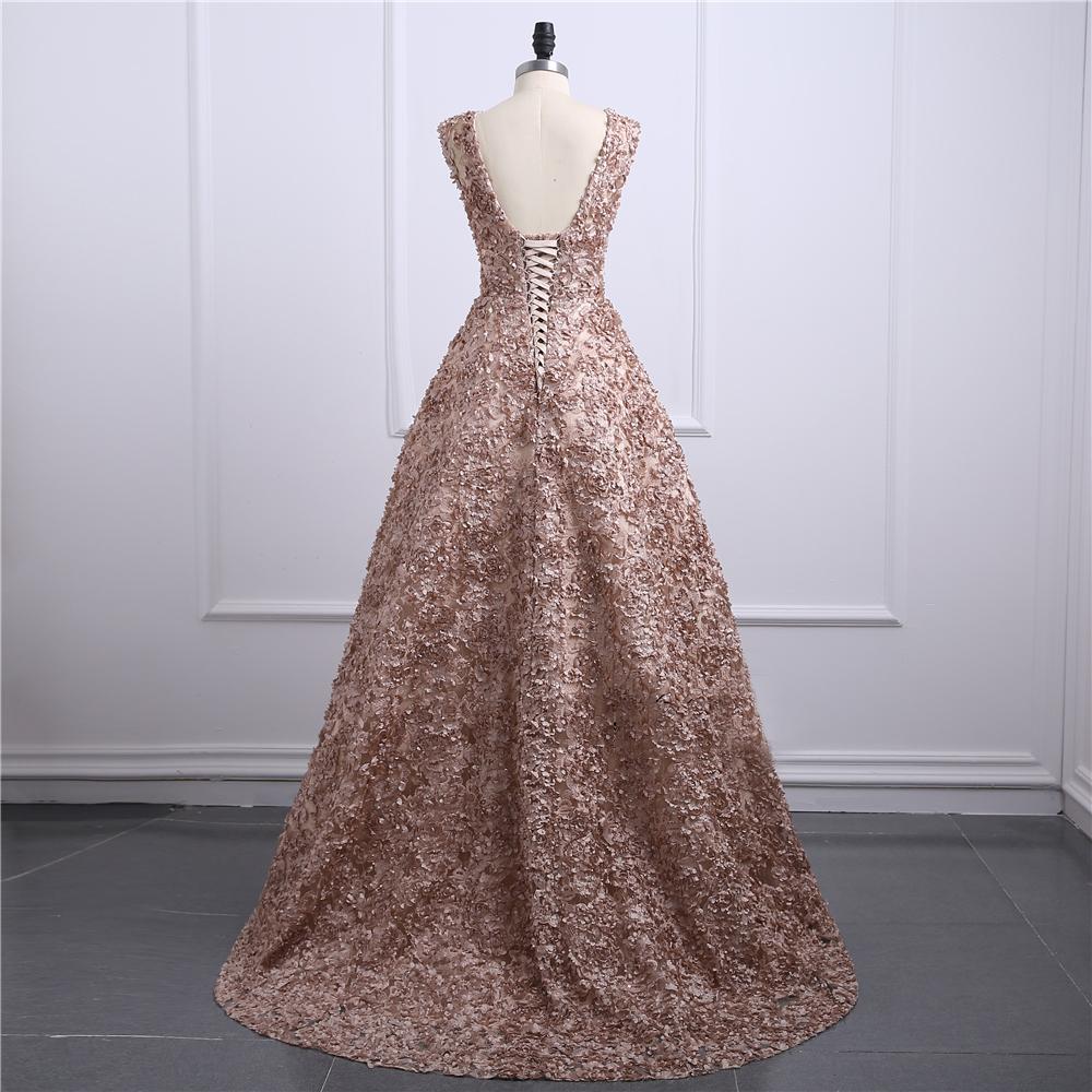 A-line Prom Dresses,v Neck Flower Applique Floor Length Tulle Evening ...