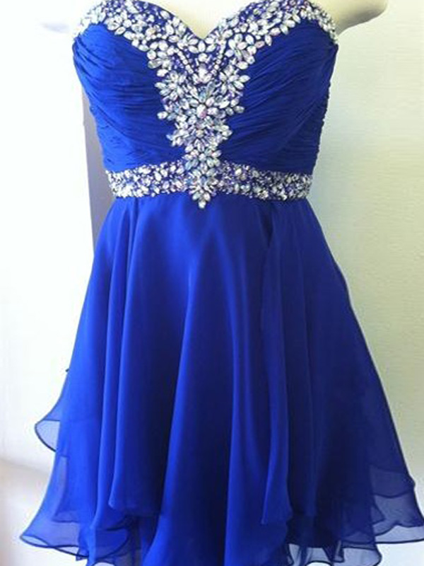 Royal Blue Prom Dresses,royal Blue Aline Sweetheart Short Mini Chiffon
