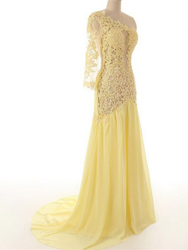 Elegant Daffodil and Dark Navy Chiffon A-line Formal Dresses